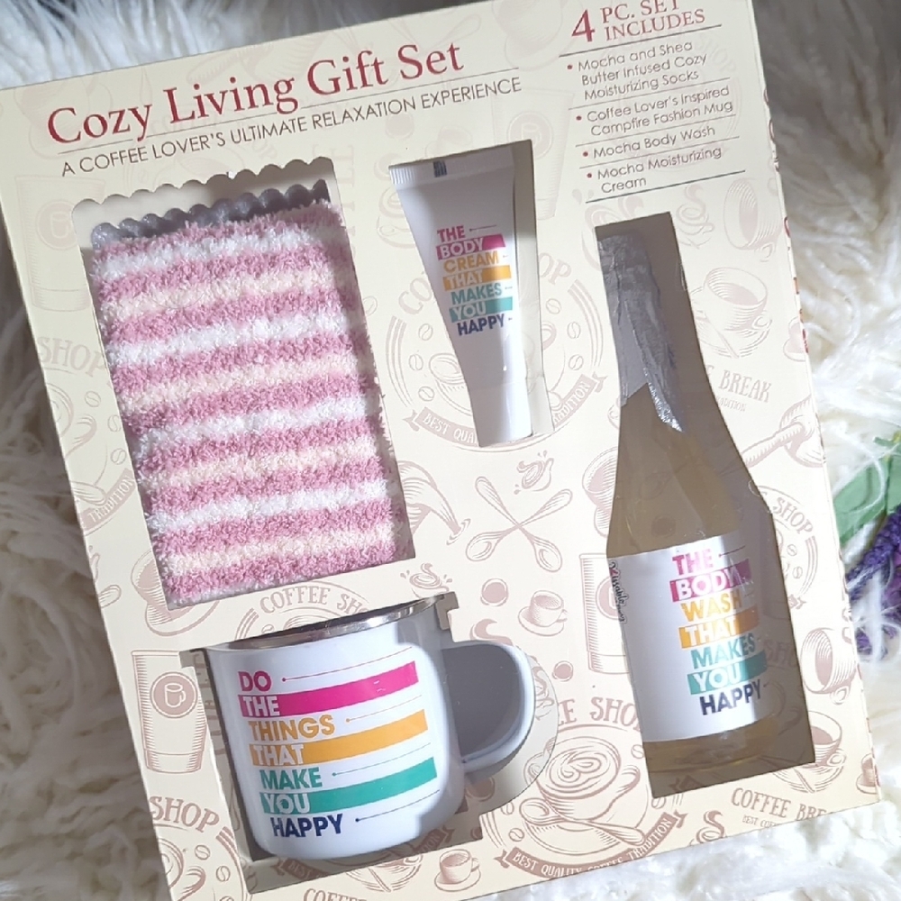 Cozy Living Gift Set with Striped Socks and Mug